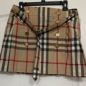Burberry Beige Plaid Mini Skirt with Belt